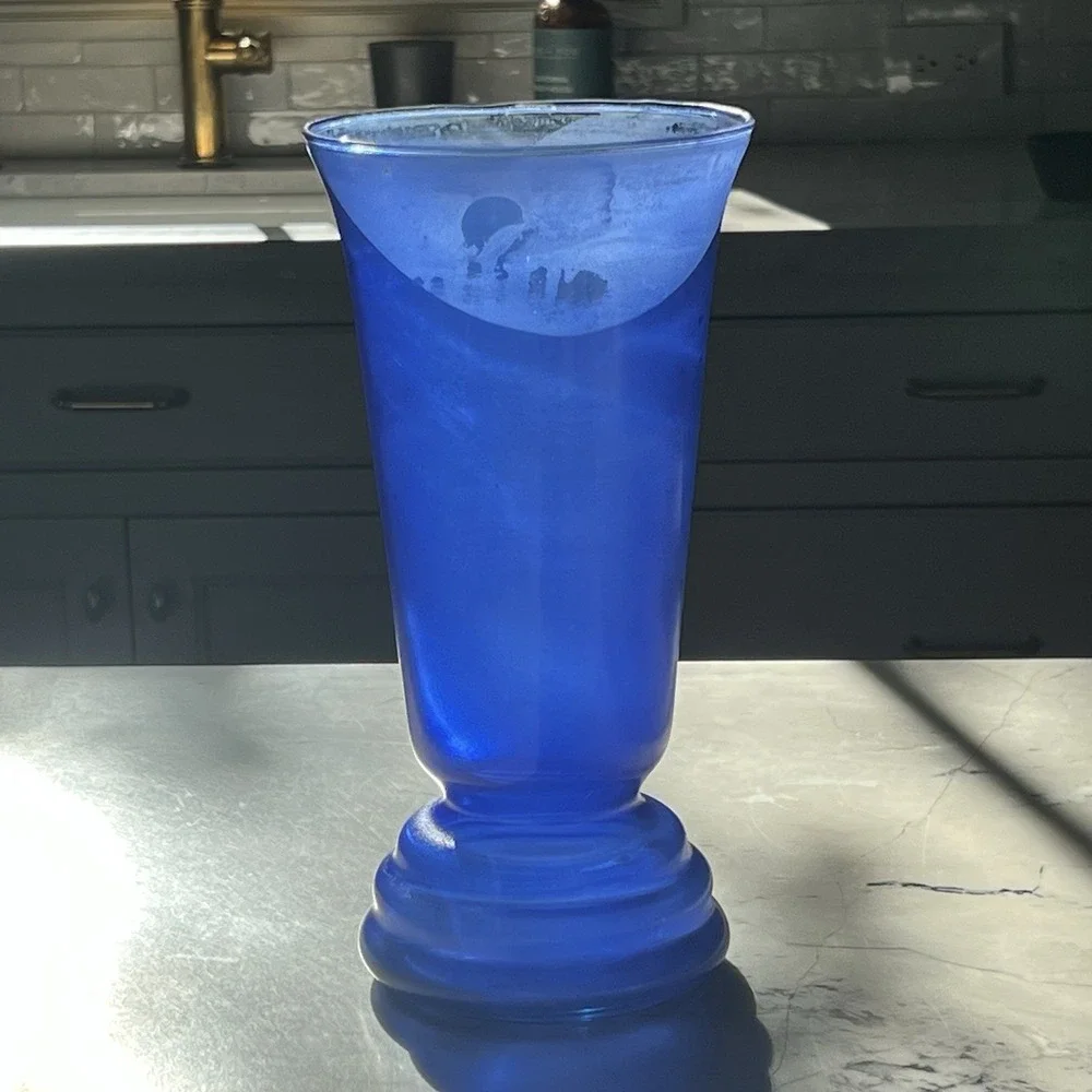 Handblown Cobalt Blue Vase 3 Ring‎ Spool Stem Base 10